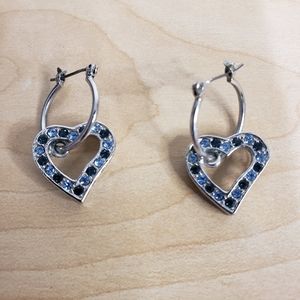 Blue Gem Heart Hoop Earrings